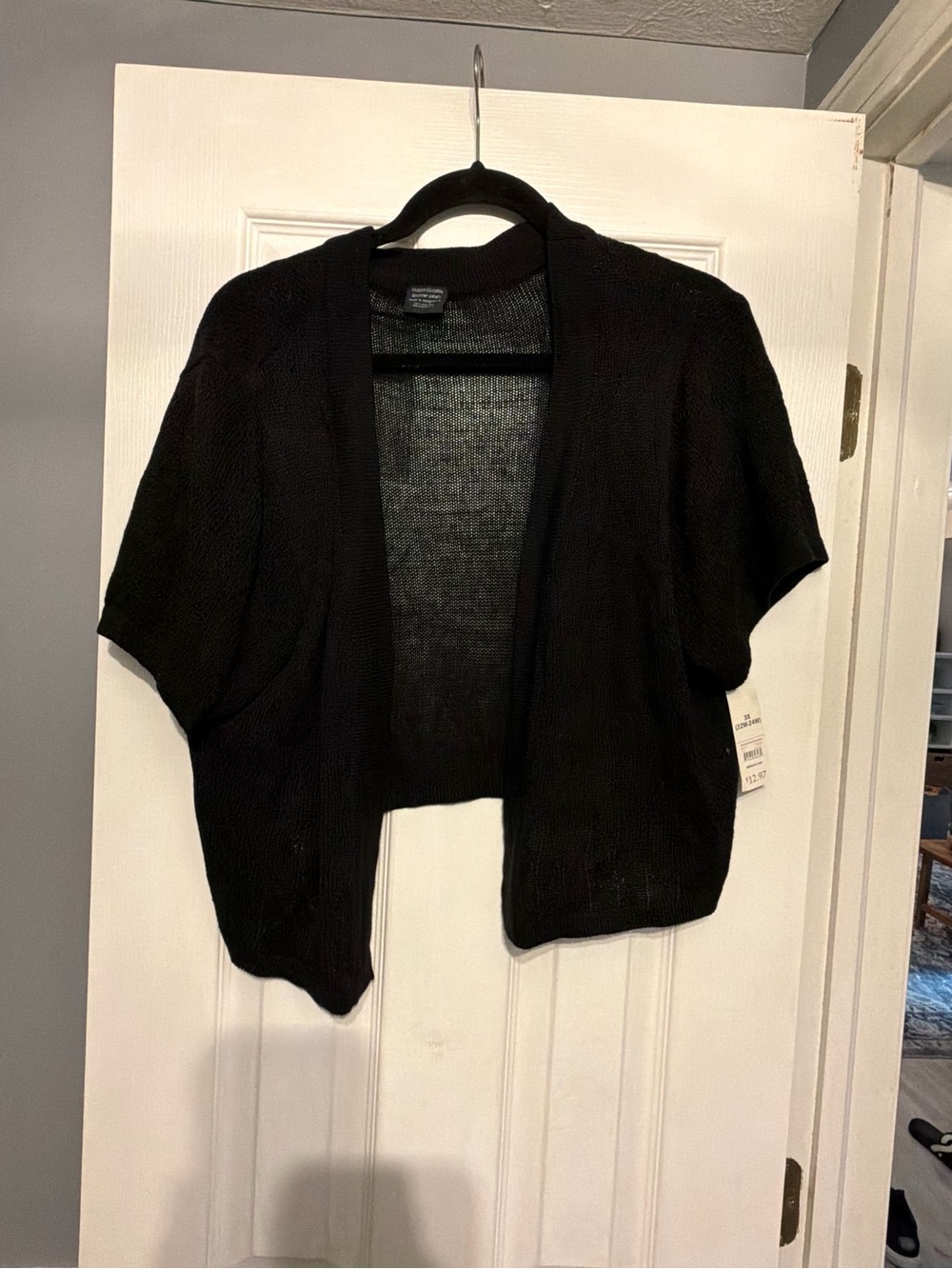 Faded Glory Black Short-Sleeve Open-Front Cardigan Shrug